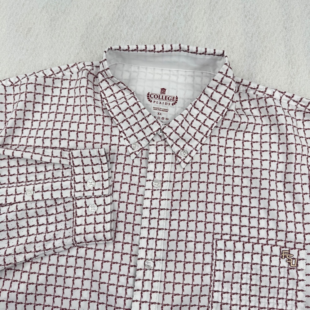 College Plaids FSU Seminoles Men XL Button Down Shirt White Tomahawk Checkered